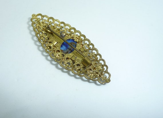 Vintage Early Czech Gold Tone with Blue Peking Gl… - image 4