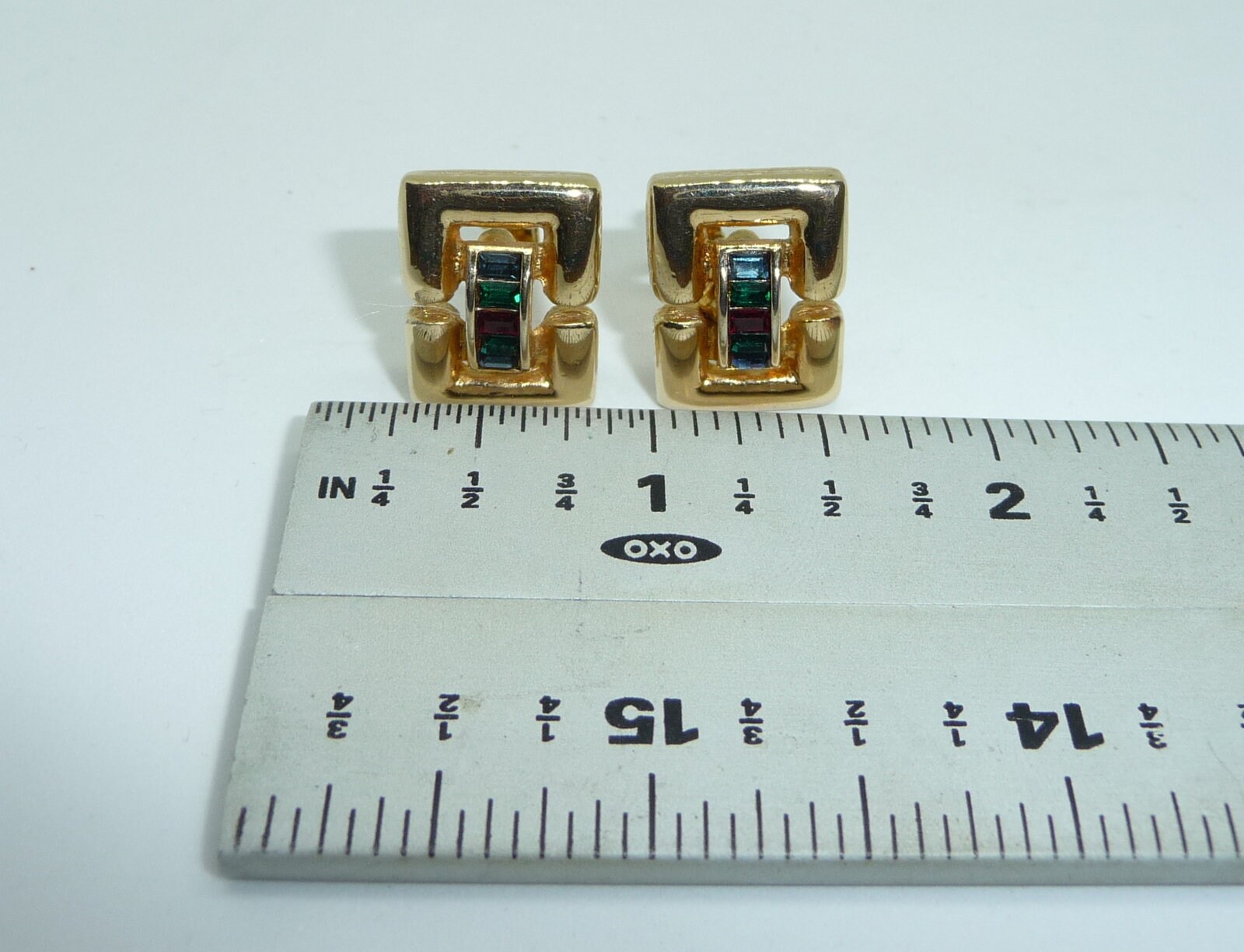 Boucles D'oreilles Clips Vintage Or Avec Cristaux, Bijou Ancien - Occasion