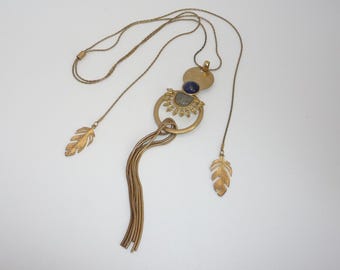Vintage Graziano CN-gesigneerde schuifketting, verstelbare goudkleurige boho-statementketting met kwastje