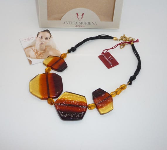 Vintage Antica Murrina Venezia Art Glass Bead Collar Necklace