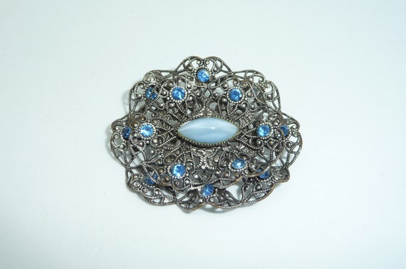 Blue cheap stone brooch