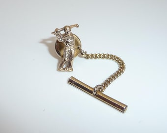 Pin de corbata/alfiler de golfista – Accesorio deportivo vintage en tono dorado – Estilo clásico de mediados de siglo