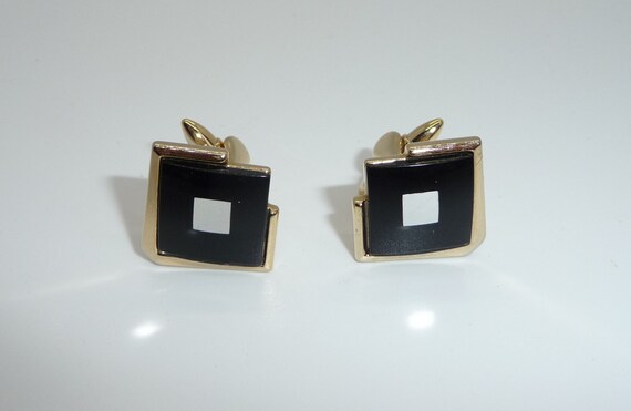 Boutons De Manchette Vintage Plaqué Or - Style Moderniste Brutaliste - Dimensions 20x12 Mm - Occasion