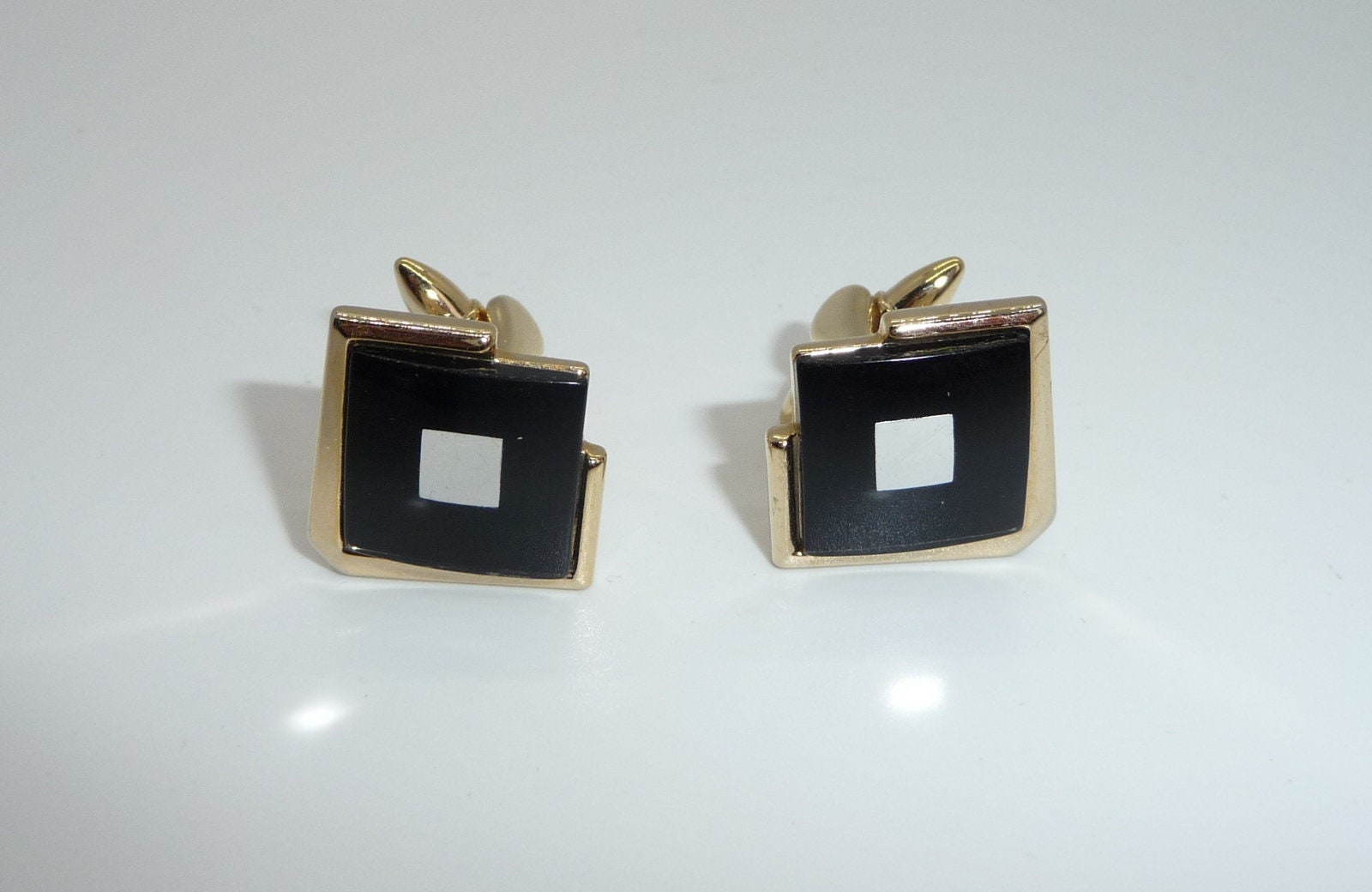 Boutons De Manchette Vintage Plaqué Or - Style Moderniste - Occasion