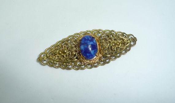 Vintage Early Czech Gold Tone with Blue Peking Gl… - image 1
