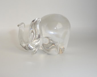 Raro pisapapeles de cristal de plomo y vidrio artístico Royal Brierley con forma de elefante – Firmado