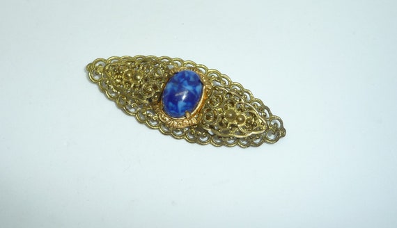 Vintage Early Czech Gold Tone with Blue Peking Gl… - image 2