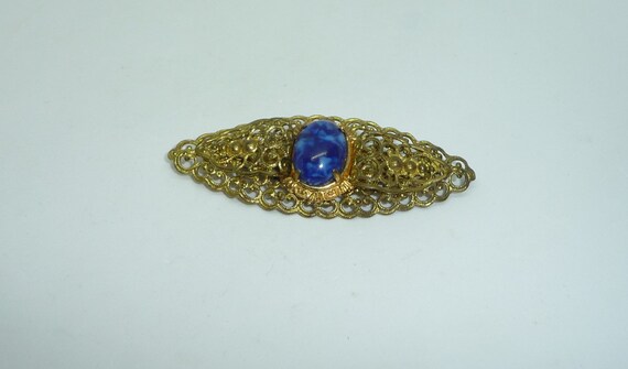 Vintage Early Czech Gold Tone with Blue Peking Gl… - image 3