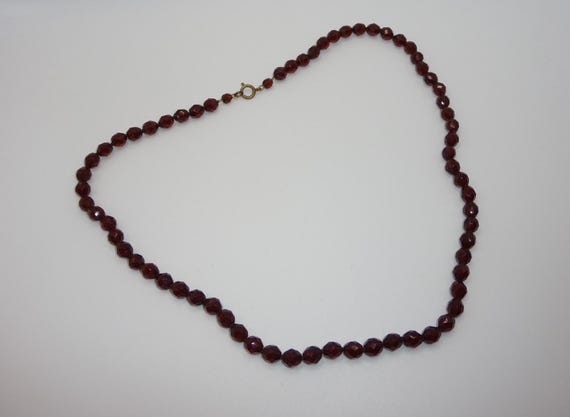 Vintage Deep Citrine / Dark Honey Colour Glass Faceted Bead Necklace - Hand-Knotted View 5