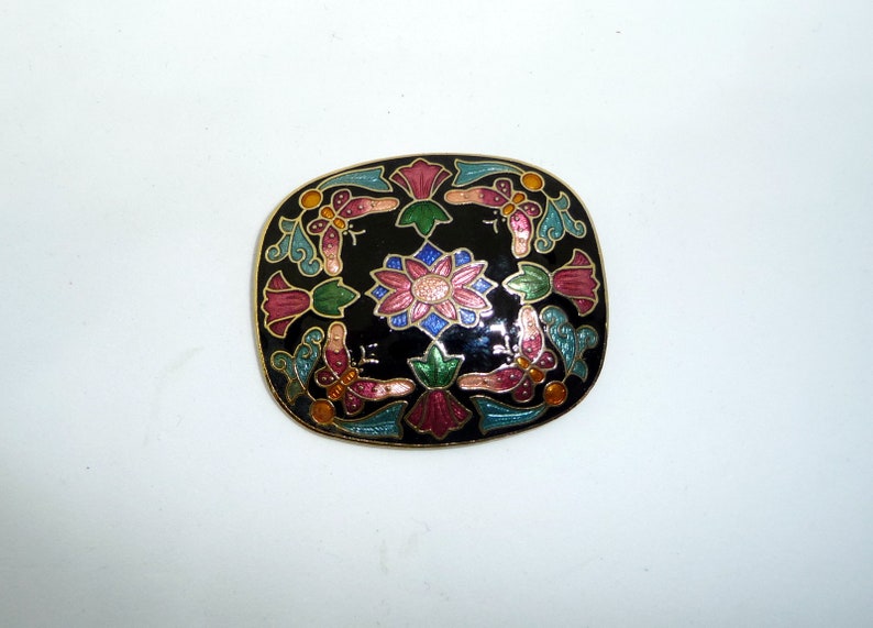 Vintage Cloisonne Enamel Butterfly /& Flowers Brooch