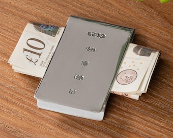 Large Feature Hallmark Sterling Silver Money Clip. English Hallmarks. 6.2cm x 3.4cm
