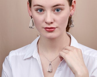 Sterling Silver Heart Loop Pendant & Earring Set