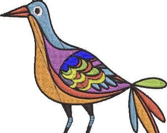 Folk art bird embroidery design, machine embroidery design