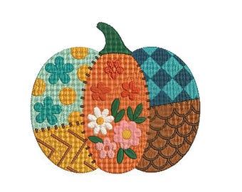 Patchwork Pumpkin Machine Embroidery Design - Fall Autumn Harvest Halloween Applique Pattern - Instant Download