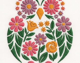 Floral Owl Embroidery Design - Colorful Flower Bird Machine Embroidery Pattern - Digital Download - Multiple Formats