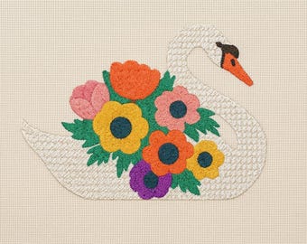 白鳥と花の機械刺繍デザイン（デジタルダウンロード） - Etsy 日本