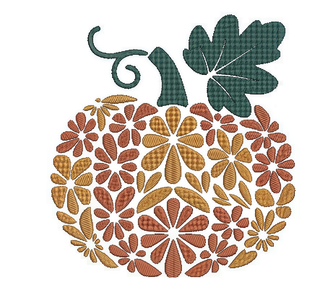 Autumn Pumpkin Machine Embroidery Design - Fall Harvest Floral Pumpkin ...