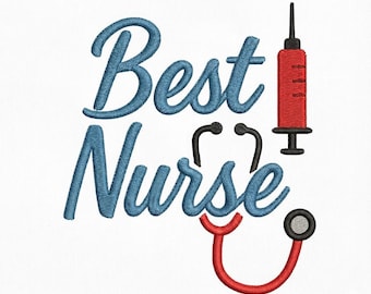 Nurse Embroidery Design, Medical Embroidery Pattern, Stethoscope, Syringe, instant download
