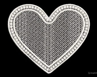 Diseño de bordado de encaje de corazón FSL - Decoración de San Valentín con encaje independiente - Patrón de adorno de boda - Descarga instantánea, bastidor 4x4