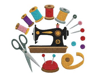 Vintage Sewing Machine Embroidery Design: Colorful Spools (Digital Download)