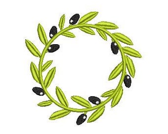 Olive wreath machine embroidery design, olive circle embroidery, olive crown embroidery, nature embroidery, olive embroidery, pes design