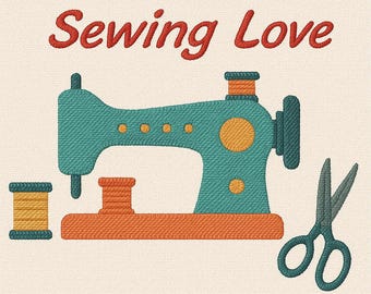 Vintage Sewing Machine Embroidery Design: Sewing Love (Instant Download)