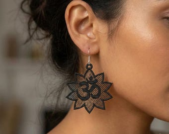 FSL Om Symbol Earring Embroidery Design - Lotus Flower Jewelry - Yoga Pendant - Instant Download