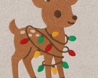 Christmas Reindeer with Lights Machine Embroidery Design - Holiday Rudolph Xmas Decoration Pattern - Instant Download