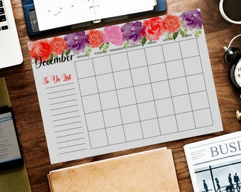 Aquarell Blumen Blanko Kalender, Kalender 2024, Kalender zum Ausdrucken, Kalender 2024, Kalender zum Ausdrucken, Kalendervorlage zum Ausdrucken, Blumen