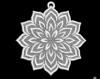 FSL Lace Snowflake Christmas Ornament Embroidery Design - Free Standing Lace Holiday Decoration Pattern