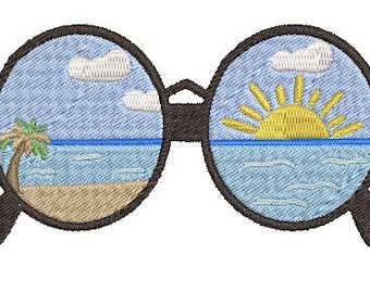 Sonnenbrillen Stickdatei, Stickmuster, Strand Stickdatei, Ozean Stickerei, Sommer Stickdatei, Stickmuster