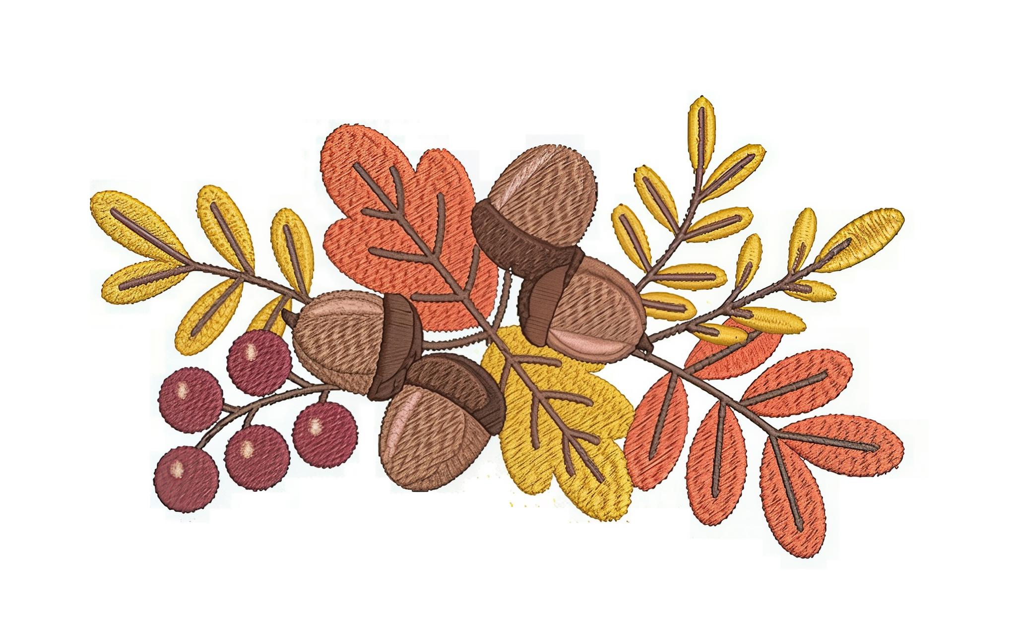 Autumn Leaves & Berries Machine Embroidery Design - Fall Floral Branch ...