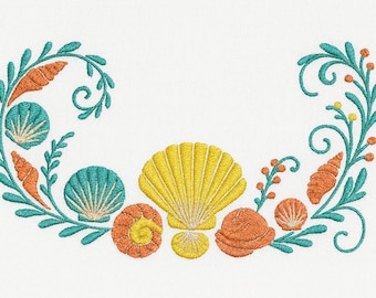Muschel Ecke Stickdatei, Küsten Ozean Maschinenstickerei Muster, Sommer Strand Motiv für Servietten Handtücher