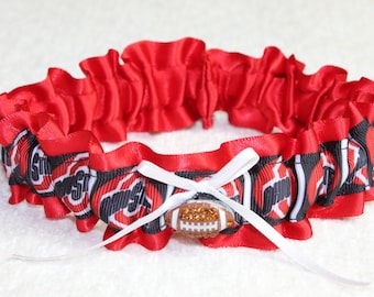 Red & Grey Ohio State Buckeyes OSU Inspired Wedding Garter Belt Set White  Lace