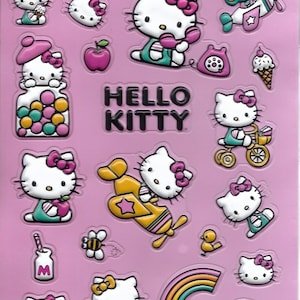 Feuille d'autocollants gonflés 3D Anime Cat | 20 adorables stickers colorés Hello Kitty | Fournitures créatives |  Autocollants pour enfants | Fabrication de cartes | Offrir un cadeau