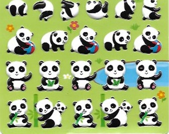 Panda Puffy Sticker Set  | 48 Adorable Panda Stickers  | Crafting Supplies | Scrapbooking