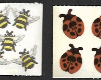 Vintage Sandylion Stickers from the 1990s - Fuzzy Insects ( Ladybugs and Bees)