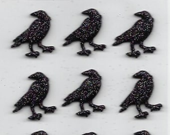 Black Glitter Crow Sticker Embellishments | Ravens | Halloween Birds | Handmade Stickers | Craft Supplies | Cardmaking Supplies