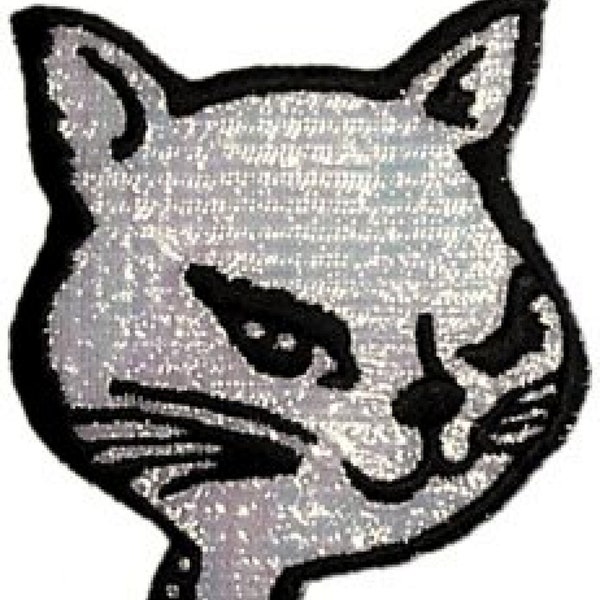 Winking Kitty Foil and Embroidery Patch / Iron On Applique, Cute Cat, Kids, Infants, Baby Clothes