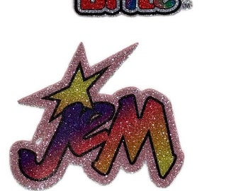 Applikationen zum Aufbügeln | Regenbogen Brite / Jem Glitter Heat Transfer | Bügelbild für T-Shirts, Mützen & Mehr | Niedliche Vintage Bügelbilder / Applikationen aus den 1990er Jahren