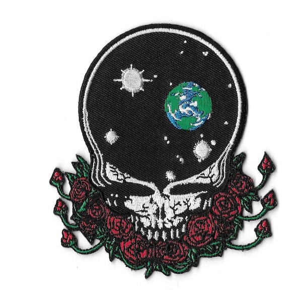 Grateful Dead Space Your Face Skull Embroidered Patch /  Iron On Applique, Music, Deadheads, Band, 70s, Jerry Garcia