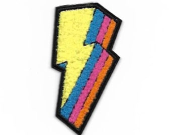 Chenille Lightning Bolt Patch | Colourful Iron On or Adhesive Appliqué