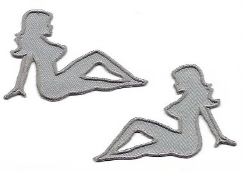 Pair of Silver Trucker Girl Patches / Iron On Appliques, Retro Mudflap Girls, Sexy Girls, Americana, Kitsch image 1