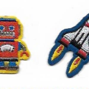 Mini Robot and Rocket Ship Patch Set / 2 Appliques, Outer Space, Sci-Fi, Spaceship