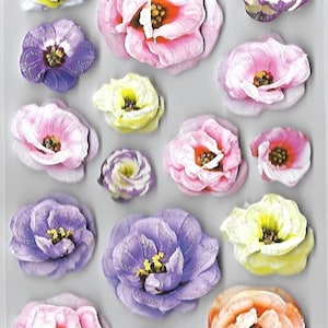 Stickers jolies fleurs | Ensemble d'autocollants 3D avec fleurs en papier escamotables | Effet pailleté clair | Fournitures créatives | Styles assortis