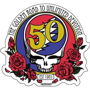 Grateful Dead  50th Anniversary Sticker, Skull and Roses, Officially Licensed, 60s, Hippie, Deadhead, Jerry Garcia, Bumper Sticker