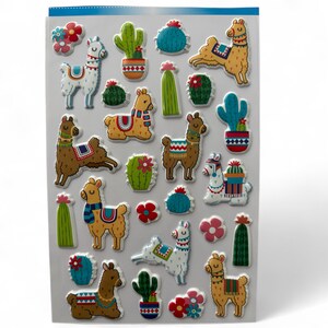 Ensemble d'autocollants cactus et alpaga | 20+ adorables autocollants colorés | Fournitures créatives | Scrapbooking | Stickers enfant
