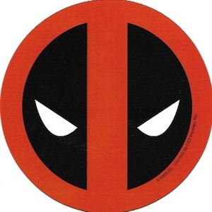 May include: A red circle with a black circle inside. The black circle has a white vertical line down the centre and two white eyes on either side of the line.