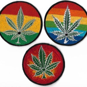 Colourful Pot Leaf Embroidered Patch | Vintage Applique Handmade in India | Circa 1990s | New and Unused