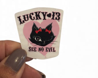 Vintage Lucky 13 Black Cat Sticker Set | Rockabilly Punk Vinyl